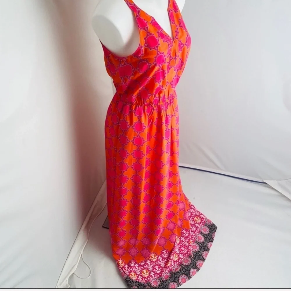 Banana Republic orange and pink print v-neck maxi dress 6 - Picture 3 of 11